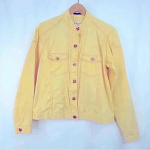 c. a. sport Women Back Printed & Beaded Casual Yellow Cotton Summer Jacket Sz M